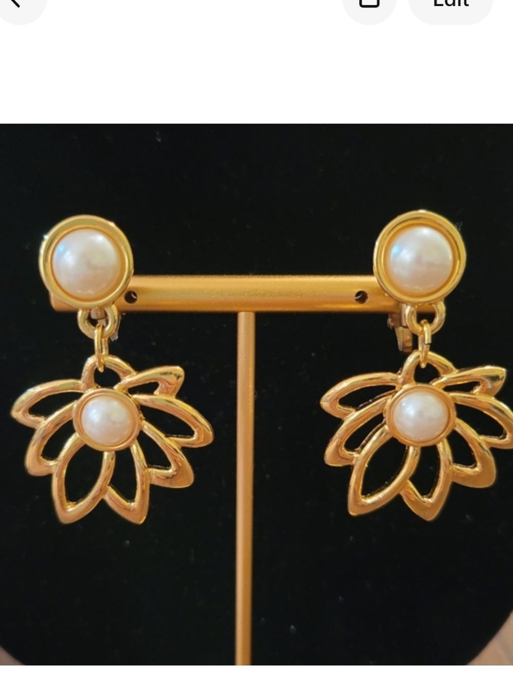 Vintage Marvella Gold Toned & Faux Pearl Dangle Clip On Earrings